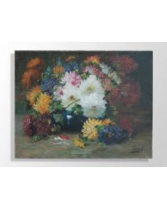 Chrysanthèmes huile sur toile nature morte d'Henri Fabre