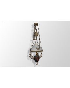 Lustre suspension en bronze et opaline