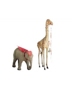 Figurine de crèche XIXème éléphant et girafe