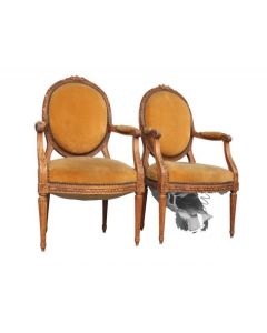 Fauteuils de Louis XVI velours en hêtre (paire)