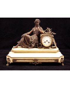 Pendule Napoléon III marbre blanc et bronze fin XIXème