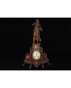 Pendule Napoléon III régule et marbre rouge fin XIXème