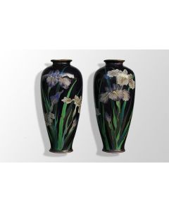 Vases en cloisonné chinois aux iris (paire)