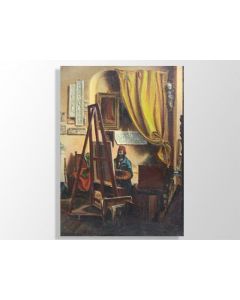 Huile sur toile Atelier d'artiste XIXème