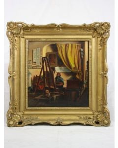 Huile sur toile Atelier d'artiste XIXème