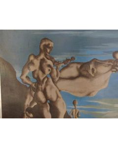 Peinture à l'huile sur toile Surréaliste S. Gillet années 1970
