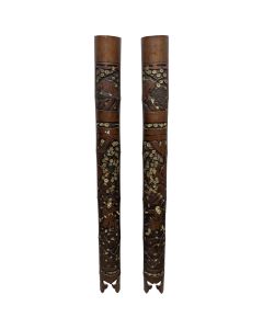 Paire de bambous marqueté de nacre et partiellement laqués Japon époque Mei ji