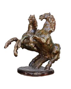 Sculpture terre cuite vernissée chevaux