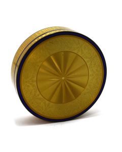 Boite ronde en vermeil Guillochée et émaillée jaune et bleu