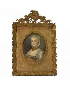 Miniature médaillon cadre bronze doré portrait femme époque XIXème 