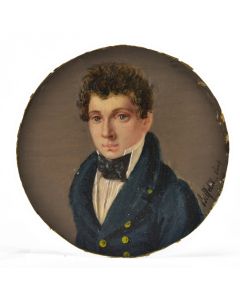 Portrait en médaillon sur ivoire de gentilhomme par Jean Joseph Bilfelt