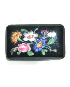 Plaque en onyx noire peinte aux fleurs