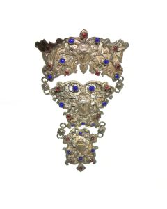 Pendentif ou châtelaine en argent incrusté de pierres dures aux anges XIXème