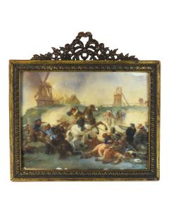 Scène de bataille miniature cadre doré époque XIXème