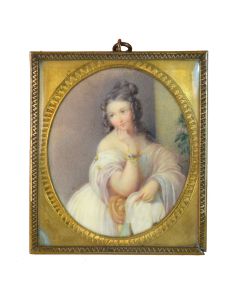 Portrait miniature sur ivoire jeune femme époque XVIIIème