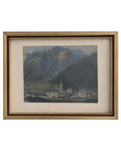 Gouache suisse ou italienne, paysage des alpes époque XIXème