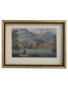 Gouache suisse ou italienne, paysage des alpes époque XIXème