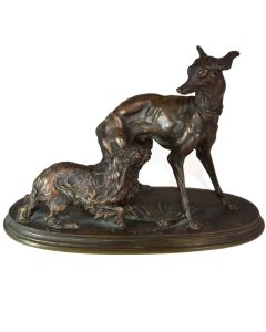 Bronze animalier au lévrier et pékinois de P. J Mène d’époque XIXème