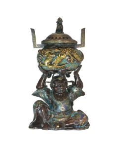 Bronze japonais brûle encens personnage au dragon XIXème