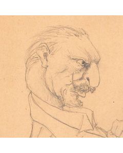 Dessin original portrait caricature militaire 1ere GM au crayon sur papier début XXème 