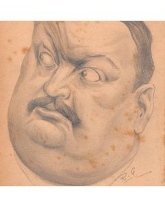 Dessin original portrait caricature Charles Humbert au crayon sur papier début XXème 