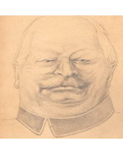 Dessin original portrait caricature Génréral Litzmann au crayon sur papier début XXème 