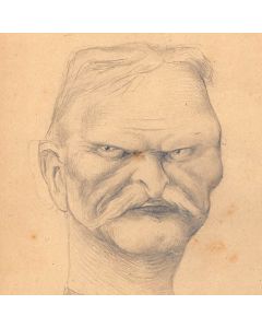 Dessin original portrait caricature au crayon sur papier Maréchal A.V Mackensen début XXème 