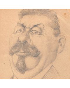 Dessin original portrait caricature Friedrich Ebert au crayon sur papier début XXème 