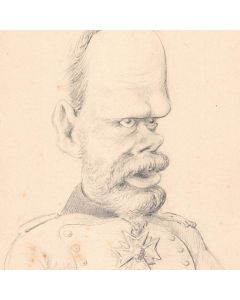 Dessin original caricature de Léopold de Bavières au crayon sur papier début XXème 