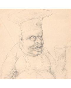 Dessin original portrait caricature au crayon de Von Batocki sur papier début XXème 