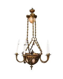 Lustre en bronze doré, cristal taillé et coupes en albâtre de Lelièvre fonte Susse