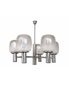 Lustre métal chromé et verre soufflé 1970