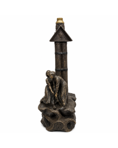 Lampe formant pendule en terre cuite Goldscheider par Valmore Gemignani