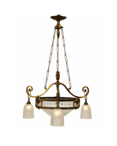 Lustre en fer forgé années 1930 Art déco aux tulipes