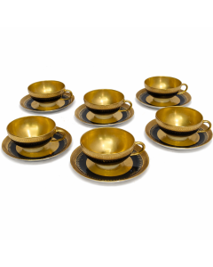 série de 6 tasses et sous tasses  en porcelaine de Limoges  décor Riche Chambon