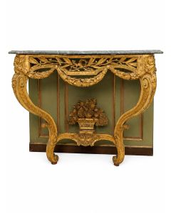 Console Louis XV en bois doré dessus marbre
