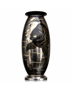 lampe en dinanderie Art déco au poisson 1930 Lucien Gerfaux