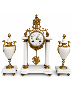 Garniture portique 1900 bronze doré et marbre