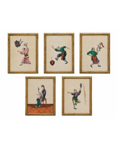 série de 5 dessins sur soie chinois XIXème