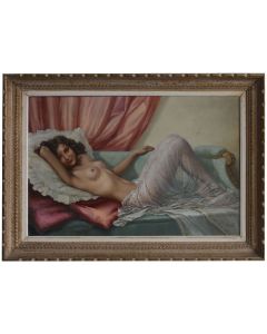 Peinture Olympia dénudée huile sur toile d'A. David