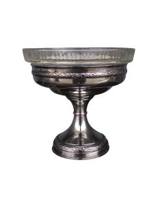 Coupe en métal argenté 1900 et verre gravé