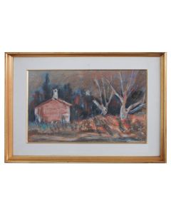 Dessin pastel paysage daté 1986 par Martin