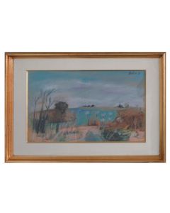 Dessin pastel paysage daté 1986 signé Martin