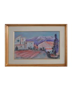 Dessin pastel paysage daté 1987 signé Martin