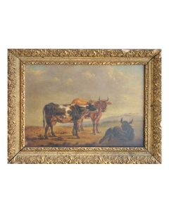 Peinture pastorale aux vaches et âne école Française XVIIIème