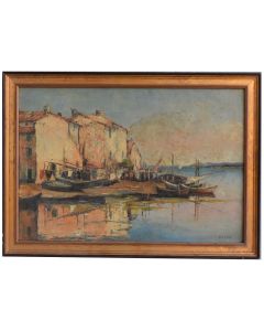 Port de Martigues à l'huile sur toile signée Olive 