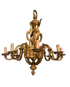 Lustre Louis XIV époque Napoléon III en bronze doré aux têtes