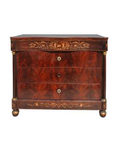 Commode marquetée XIXème acajou flammé