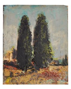 Peinture à l'huile double face paysage signée XXème
