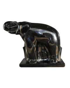 Statuette Éléphant verre noir Chevalier pour Baccarat trompe relevée